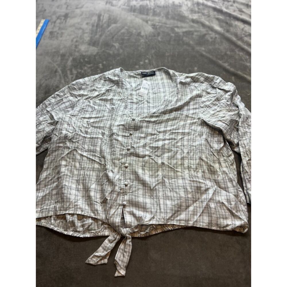 Lane Bryant Blouse Gray Plaid Waist Tie Button‎ Up Soft Shirt Top Size 20 NWT.